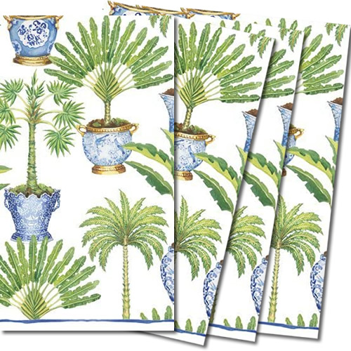 Caspari Tropical Palms in Chinoiserie Planters Guest Towels