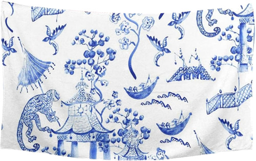 Inexpensive Import Blue and White Chinoiserie Towel