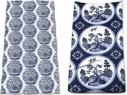 Inexpensive Import Blue and White Chinoiserie Hand Towels