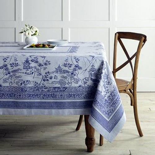 Tablecloth Toile Blue French Romantic And White Willow Ware Cobalt Cotton Sateen 
