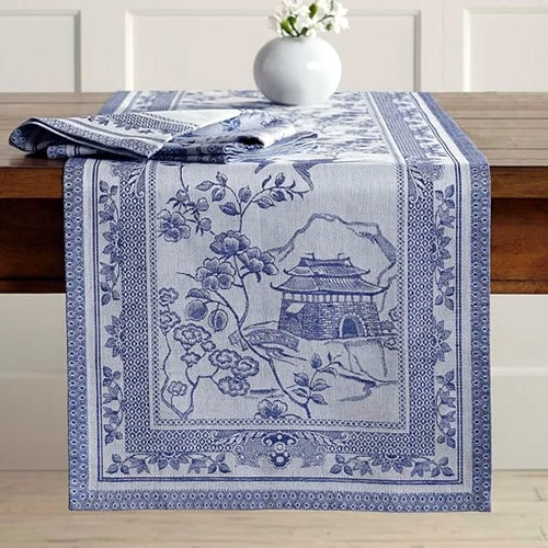 Cotton Linen Blend Williams-Sonoma Blue Willow Jacquard Table Runner