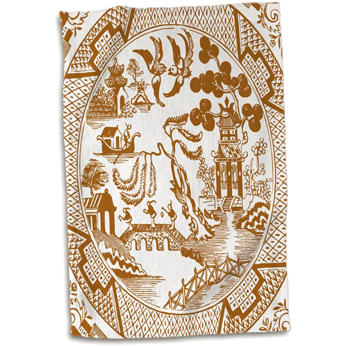 3dRose Brown Willow Pattern Hand Towel