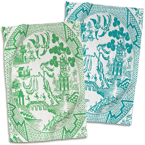 3dRose Green and Teal Willow Pattern Hand Towels