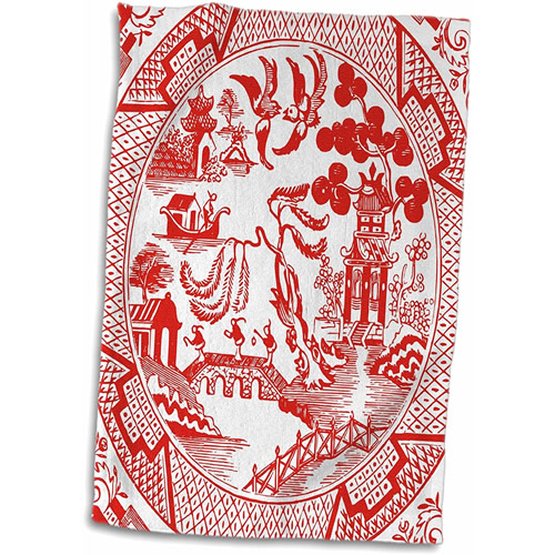 3dRose Red Willow Pattern Hand Towel