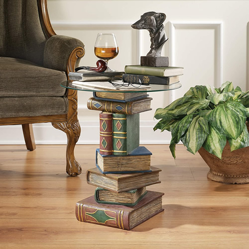 Design Toscano KY4049 Book Volumes End Table with Glass Top