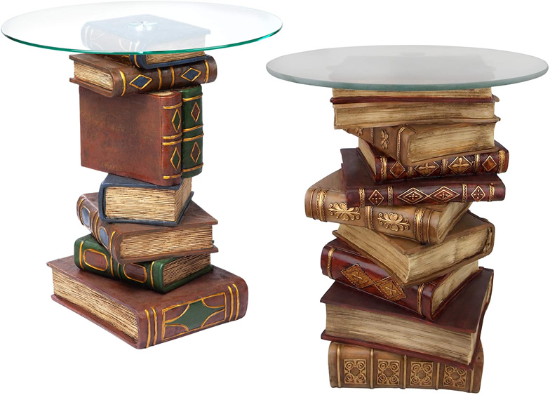 Design Toscano Book End Table with Glass Tops