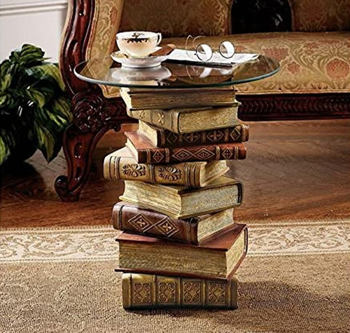 Design Toscano NG32069 Power of Books End Table with Glass Top