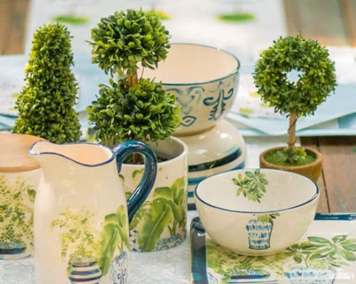 Table-top Topiary with Boston International Blue Topiary Pattern Tableware