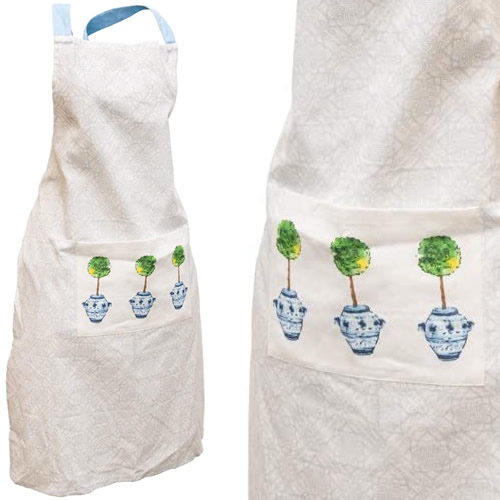 Boston International Blue Topiary Pattern Apron with Pocket