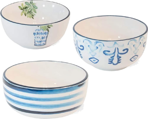 Boston International Blue Topiary Pattern Ceramic Nesting Bowls