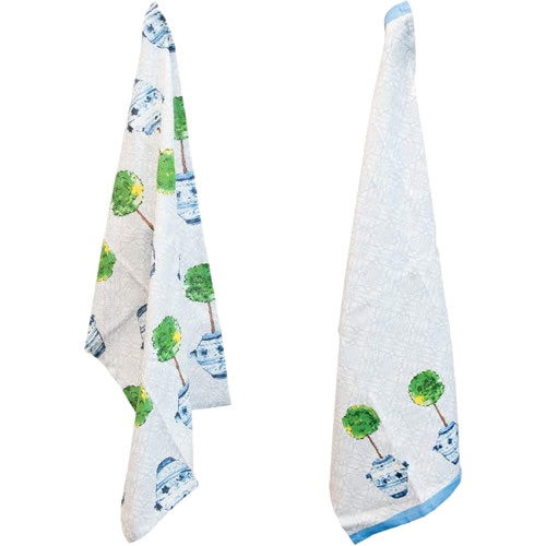 Boston International Blue Topiary Pattern Tea Towels