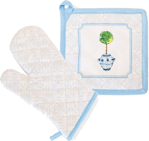 Boston International Blue Topiary Pattern Pot Holders