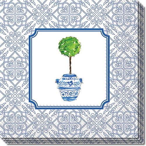 Boston International Blue Topiary Pattern Lunch Napkins and Cocktail Napkins