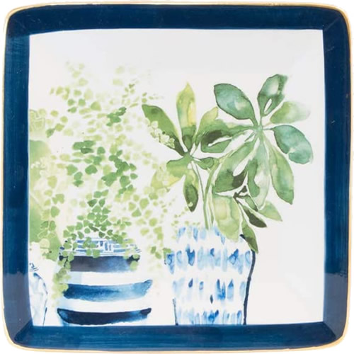 Boston International Blue Topiary Pattern Square Plate