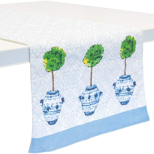 Boston International Blue Topiary Pattern Table Runner