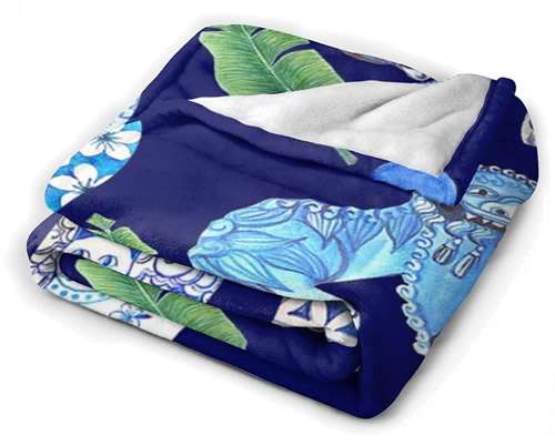 Blue and White Chinoiserie Foo Dogs and Ginger Jars Throw Blanket
