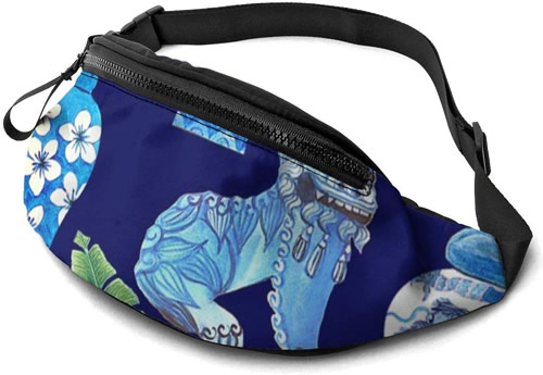 Blue and White Chinoiserie Foo Dogs and Ginger Jars Fanny Pack