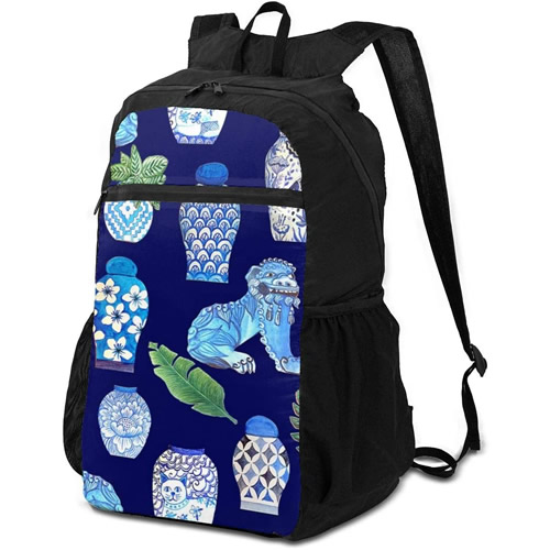 Backpack with Foo Dogs and Blue and White Ginger Jars