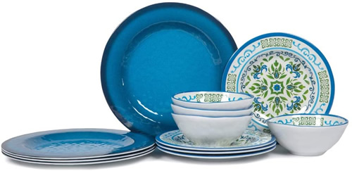 Blue and White Melamine Dinnerware Set 