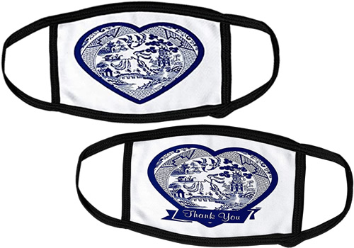 3d Rose Heart Blue Willow Pattern Face Masks