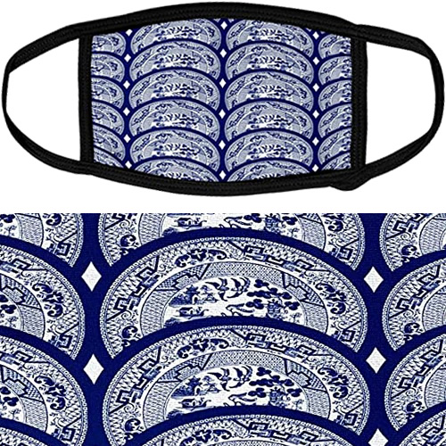 3d Rose Face Mask with Overlapping Willow Pattern Plates