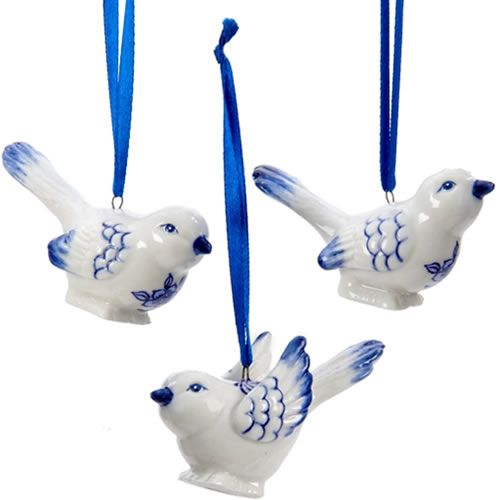 Kurt Adler Blue and white Porcelain Bird Ornaments