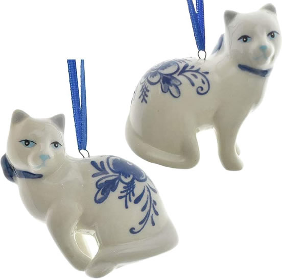 Homeford Delft Blue Willow Cat Ornaments