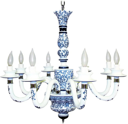 JT Lighting 10018 Blue Garden Porcelain Chinoiserie Chandelier