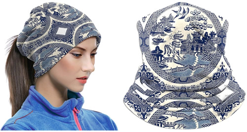 Blue Willow Face Mask can be used as a head scarf