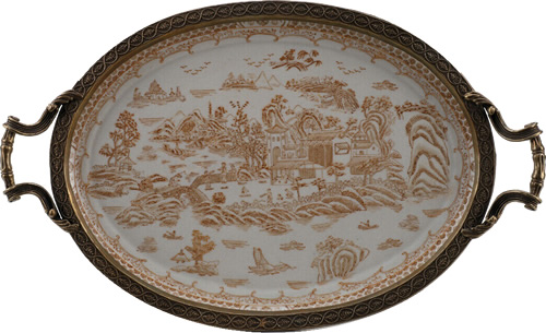 Tray Table with the Blue Willow Pattern in Nutmeg Brown