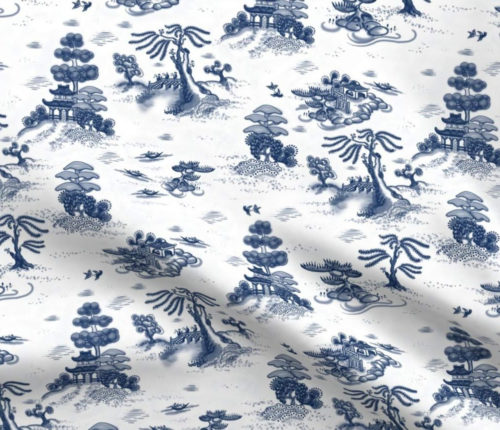 Spoonflower Blue Willow Toile fabric