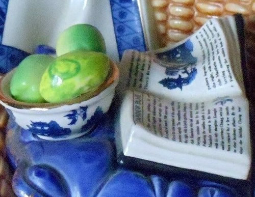 Detail on the Blue Willow Bowl and Book