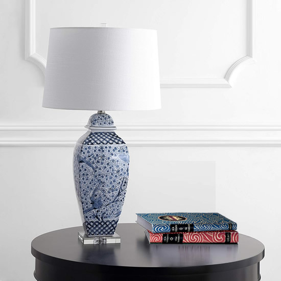 Safavieh TBL4136A Braeden Blue and White Bird and Cherry Blossom Table Lamp