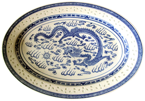 Rice Grain Porcelain Platter with Dragon Motif