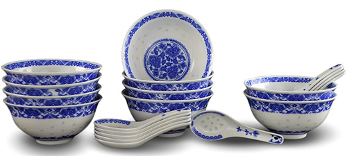 Rice Pattern China Soup Set