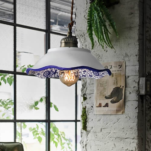 Farmhouse Style Blue and White Bowl Pendants