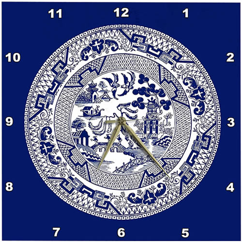 3dRose Willow Pattern Blue Willow Wall Clock