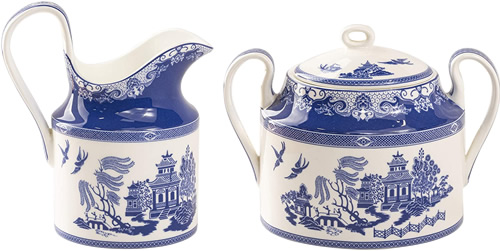 Grace Teaware Bone China Blue Willow Creamer Pitcher and Sugar Bowl