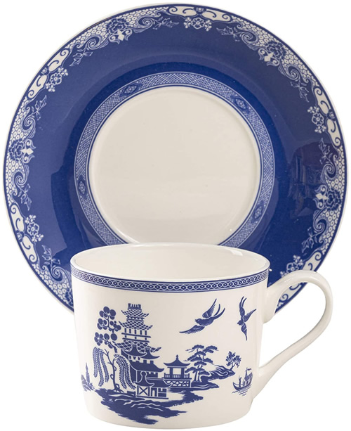 Grace Teaware Bone China Blue Willow Tea Cup and Saucer