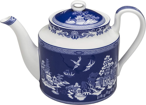 Grace Teaware Reverse Blue Willow Bone China 4-cup Teapot