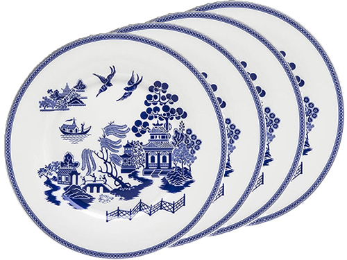 Grace Teaware Blue Willow Scene Bone China Dessert Plates