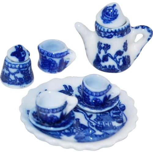 Tiny Doll House Blue Willow Tea Set