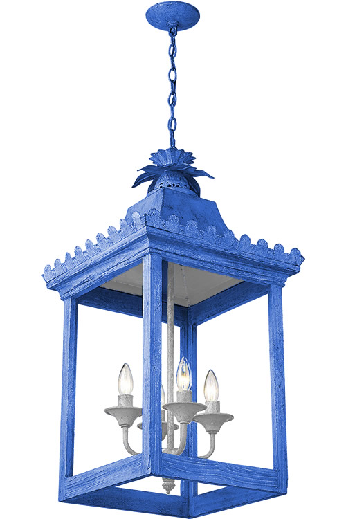 Blue paint with a White painted Socket Cluster and Top Reflector on Golden Lighting 0838-4P VS Finley Oriental Pendant