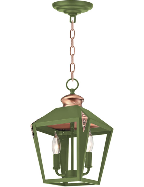 Green Paint contrasts with the Copper Details on the Westinghouse Valley Forge Pendant