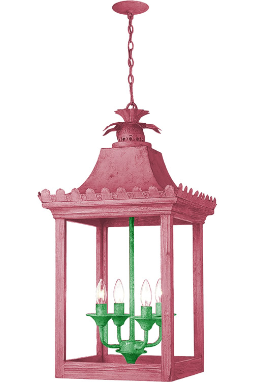 Pink and Green Paint on Golden Lighting 0838-4P VS Finley Oriental Pendant