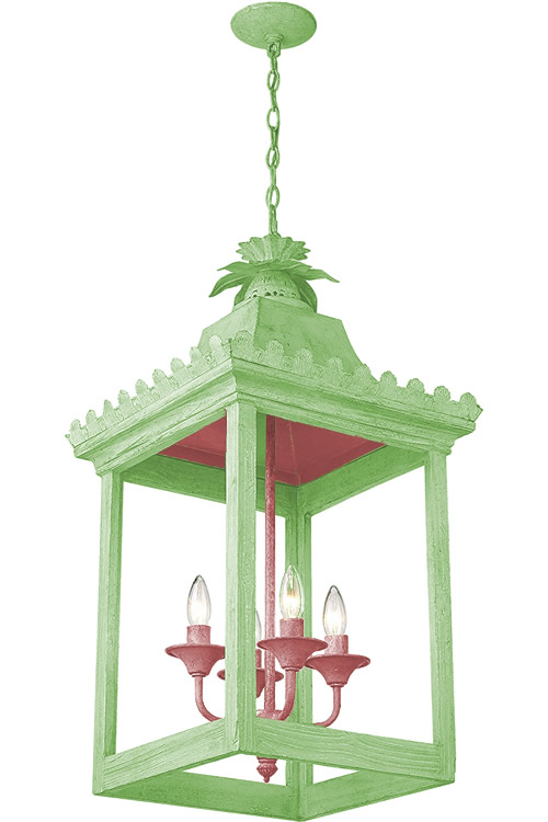 Pink and Green Paint on Golden Lighting 0838-4P VS Finley Oriental Pendant