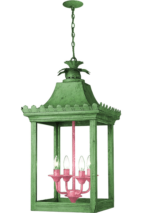 Pink and Green Paint on Golden Lighting 0838-4P VS Finley Oriental Pendant