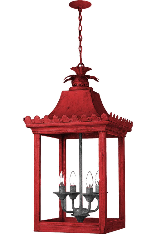 Red with a Grey Socket Cluster - Golden Lighting 0838-4P VS Finley Oriental Pendant
