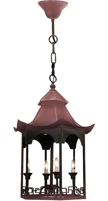 Distressed Rust and Black on a A&B Home FD38410 Pagoda Chandelier from the Florence de Dampierre Collection