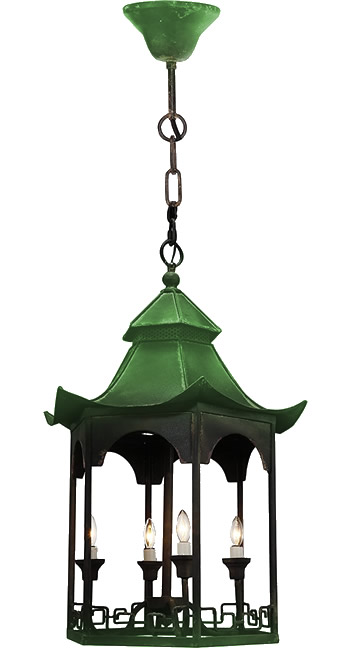 Distressed Green and Black on a A&B Home FD38410 Pagoda Chandelier from the Florence de Dampierre Collection